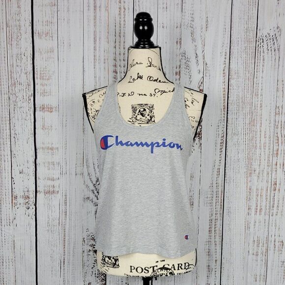Champion Grey & Blue Large Athleisure Gym Running Workout Racerback Tank Top - Picture 1 of 4